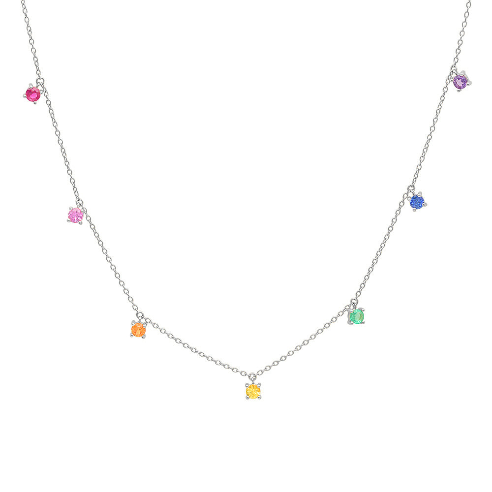 14K White Gold Rainbow Charm Necklace